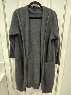 Charter Club Luxury 100% Cashmere Gray Hooded Longline Cardigan Sweater